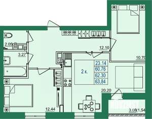 2-к квартира, строящийся дом, 62м2, 2/8 этаж