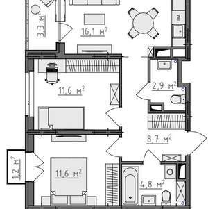 2-к квартира, вторичка, 58м2, 2/9 этаж