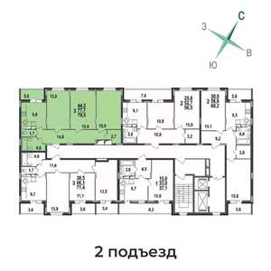 3-к квартира, строящийся дом, 80м2, 14/17 этаж