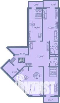 3-к квартира, строящийся дом, 121м2, 2/7 этаж