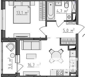 1-к квартира, вторичка, 41м2, 7/9 этаж