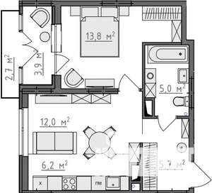 1-к квартира, вторичка, 45м2, 4/9 этаж