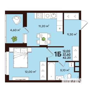 1-к квартира, вторичка, 42м2, 8/17 этаж