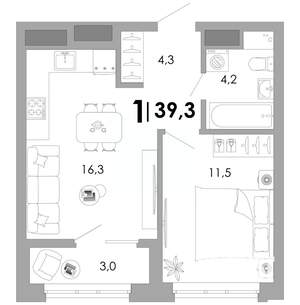1-к квартира, вторичка, 39м2, 5/17 этаж