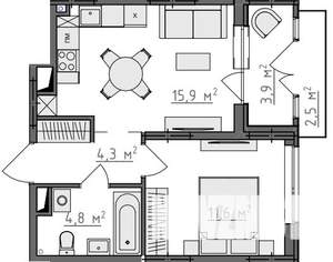 1-к квартира, вторичка, 39м2, 3/9 этаж
