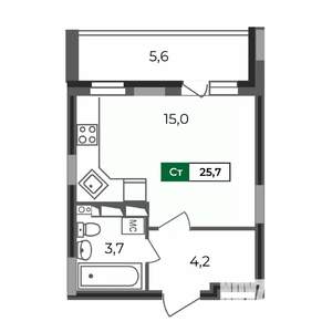 Студия квартира, строящийся дом, 26м2, 11/17 этаж