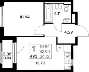 1-к квартира, вторичка, 34м2, 5/17 этаж