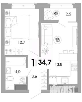 1-к квартира, вторичка, 35м2, 6/17 этаж