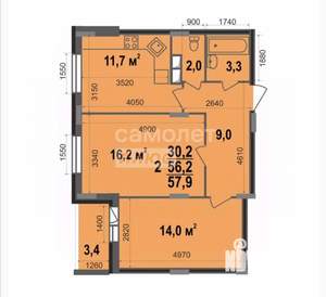 2-к квартира, вторичка, 56м2, 5/17 этаж