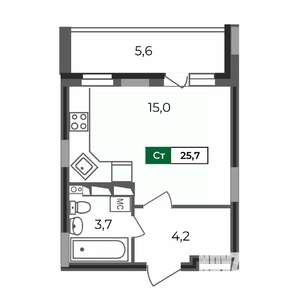 Студия квартира, строящийся дом, 26м2, 6/17 этаж