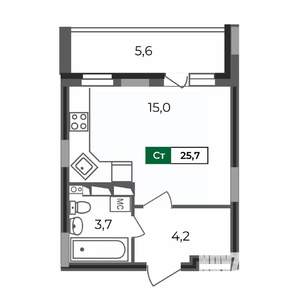 Студия квартира, строящийся дом, 26м2, 1/17 этаж