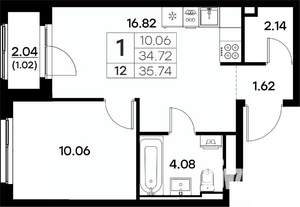 1-к квартира, вторичка, 36м2, 2/17 этаж
