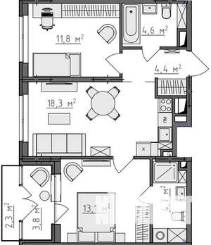 2-к квартира, вторичка, 59м2, 5/9 этаж