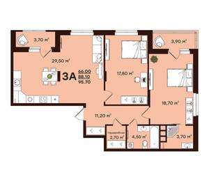 3-к квартира, вторичка, 96м2, 3/17 этаж