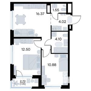 2-к квартира, вторичка, 51м2, 16/17 этаж