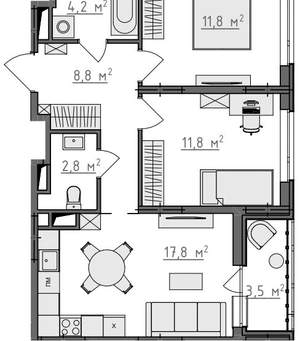 2-к квартира, вторичка, 59м2, 9/9 этаж
