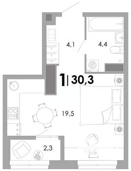 1-к квартира, строящийся дом, 30м2, 4/17 этаж