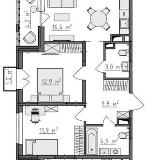 2-к квартира, вторичка, 61м2, 7/9 этаж