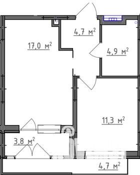 1-к квартира, вторичка, 41м2, 1/9 этаж
