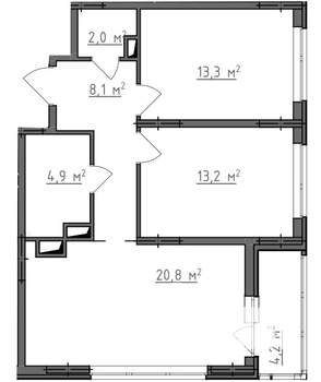 2-к квартира, вторичка, 64м2, 8/9 этаж