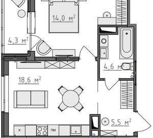 1-к квартира, вторичка, 45м2, 9/9 этаж