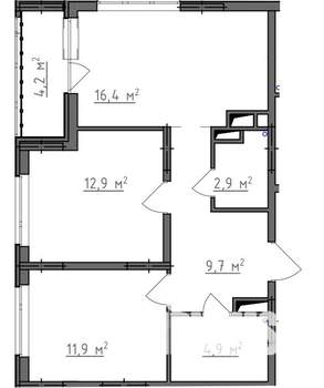 2-к квартира, вторичка, 61м2, 9/9 этаж