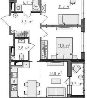 2-к квартира, вторичка, 59м2, 9/9 этаж