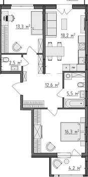 2-к квартира, вторичка, 73м2, 1/9 этаж