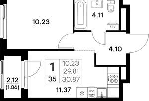 1-к квартира, вторичка, 31м2, 4/17 этаж