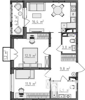 2-к квартира, вторичка, 61м2, 3/9 этаж