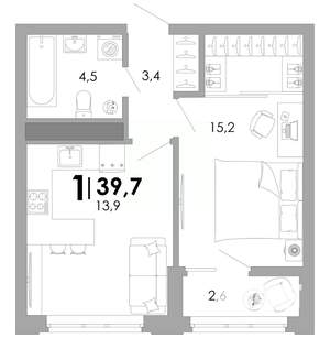 1-к квартира, вторичка, 40м2, 3/17 этаж