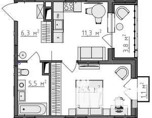 1-к квартира, вторичка, 40м2, 5/9 этаж