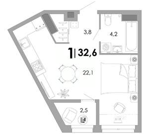 1-к квартира, вторичка, 33м2, 8/17 этаж