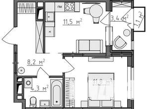 1-к квартира, вторичка, 38м2, 4/9 этаж