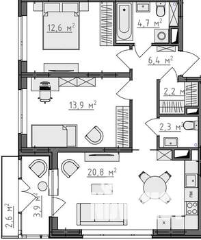 2-к квартира, вторичка, 66м2, 2/9 этаж