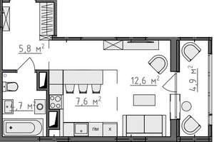 Студия квартира, вторичка, 33м2, 6/9 этаж