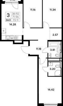 3-к квартира, вторичка, 73м2, 4/17 этаж