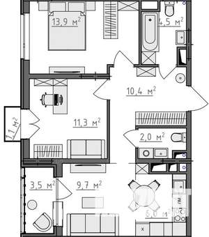 2-к квартира, вторичка, 60м2, 5/9 этаж