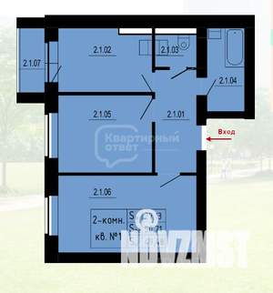 2-к квартира, сданный дом, 51м2, 7/8 этаж