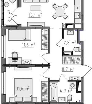 2-к квартира, вторичка, 57м2, 9/9 этаж