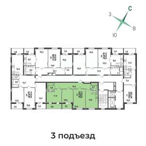 3-к квартира, строящийся дом, 78м2, 4/17 этаж