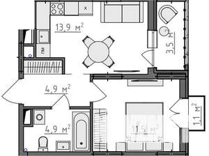 1-к квартира, вторичка, 37м2, 8/9 этаж