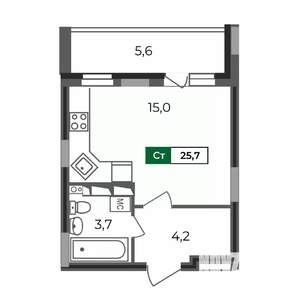 Студия квартира, строящийся дом, 26м2, 8/17 этаж