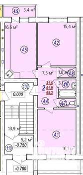 2-к квартира, вторичка, 65м2, 1/4 этаж