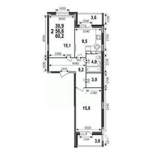 2-к квартира, строящийся дом, 60м2, 17/17 этаж