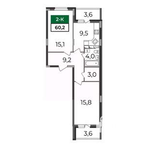 2-к квартира, строящийся дом, 60м2, 14/17 этаж