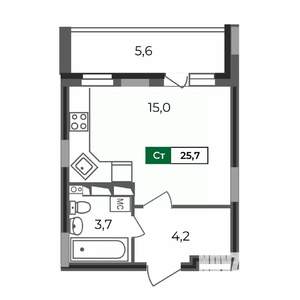 Студия квартира, строящийся дом, 26м2, 17/17 этаж