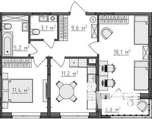 2-к квартира, вторичка, 61м2, 2/9 этаж