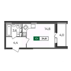 Студия квартира, строящийся дом, 25м2, 16/17 этаж