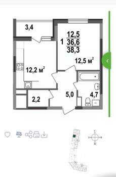1-к квартира, сданный дом, 38м2, 3/17 этаж
